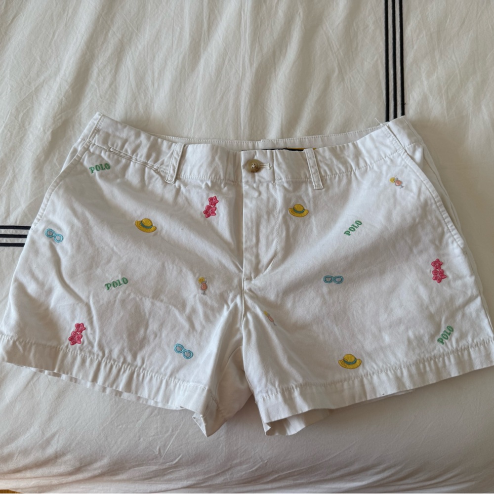 Ralph Lauren White Bermuda Shorts with Embroidered Accents
